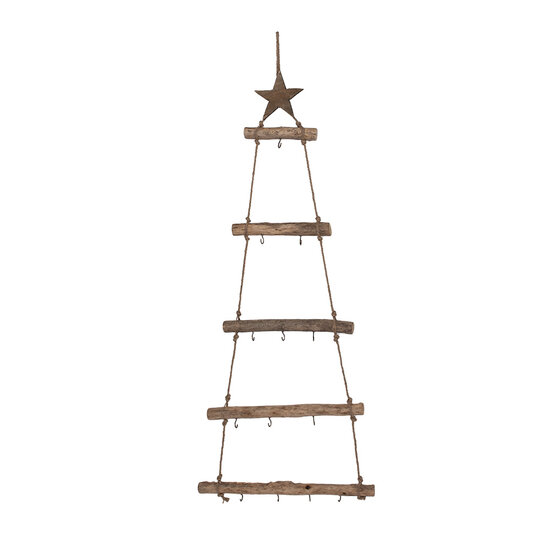 Clayre &amp; Eef   | Hanger Kerstboom met haken Bruin 46x5x110 cm | 6H2380