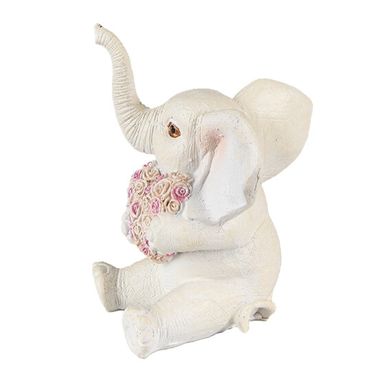 Clayre &amp; Eef   | Decoratie Beeld Olifant Wit Roze 8x6x10 cm | 6PR3820