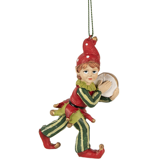 Clayre &amp; Eef   | Decoratie hanger elf Rood Groen 5x4x11 cm | 6PR3978