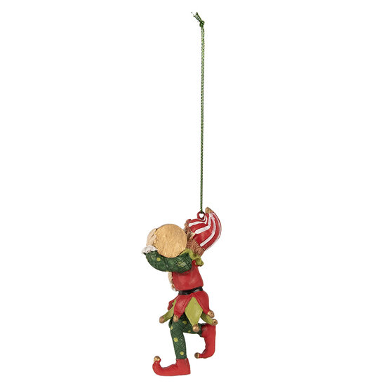 Clayre &amp; Eef   | Decoratie hanger elf Rood Groen 5x4x11 cm | 6PR3980