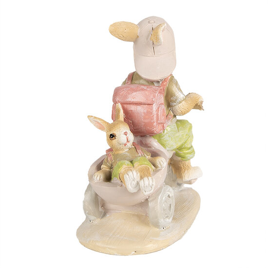 Clayre &amp; Eef   | Decoratie Beeld Konijnen op driewieler Bruin Groen 11x6x12 cm | 6PR4108