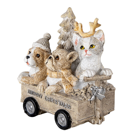 Clayre &amp; Eef   | Kerstdecoratie Beeld Honden en Kat Grijs, Beige, Wit 9x7x11 cm | 6PR4636