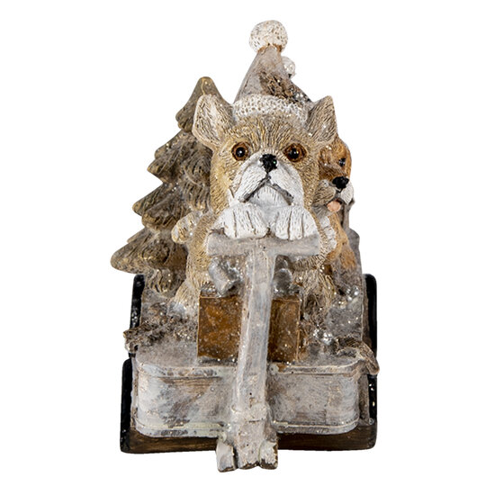 Clayre &amp; Eef   | Kerstdecoratie Beeld Honden Grijs, Beige, Wit 10x6x9 cm | 6PR4637