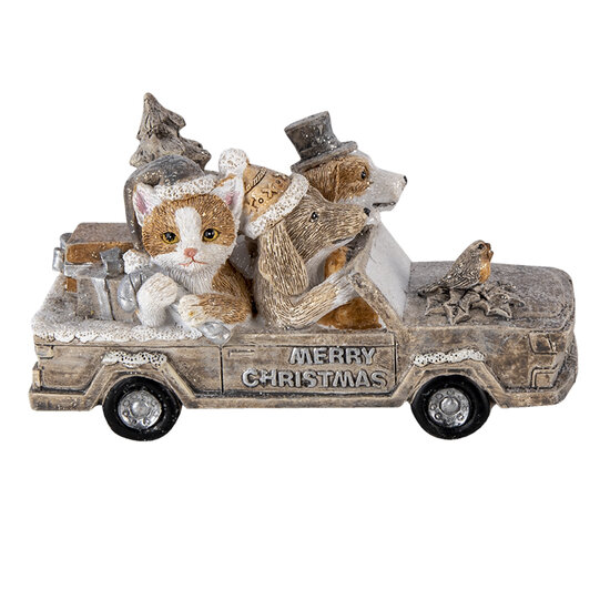 Clayre &amp; Eef   | Kerstdecoratie Beeld Auto Grijs, Beige, Wit 15x7x9 cm | 6PR4638