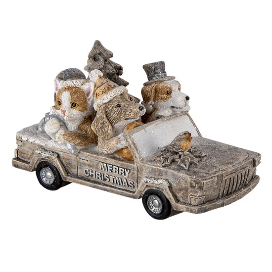 Clayre &amp; Eef   | Kerstdecoratie Beeld Auto Grijs, Beige, Wit 15x7x9 cm | 6PR4638