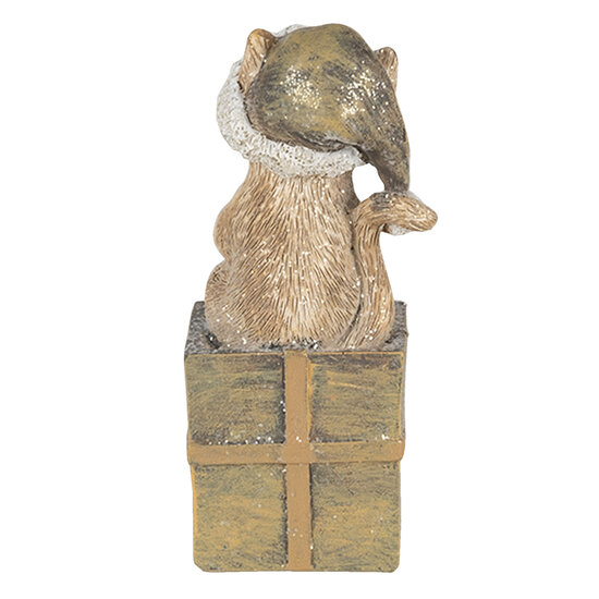 Clayre &amp; Eef   | Kerstdecoratie Beeld Kat Bruin, Wit 5x4x10 cm | 6PR4643