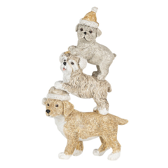 Clayre &amp; Eef   | Kerstdecoratie Beeld Honden Grijs, Beige, Wit 10x4x18 cm | 6PR4646