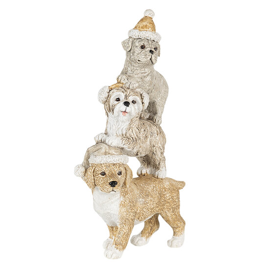 Clayre &amp; Eef   | Kerstdecoratie Beeld Honden Grijs, Beige, Wit 10x4x18 cm | 6PR4646