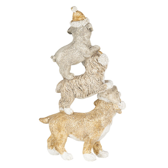 Clayre &amp; Eef   | Kerstdecoratie Beeld Honden Grijs, Beige, Wit 10x4x18 cm | 6PR4646