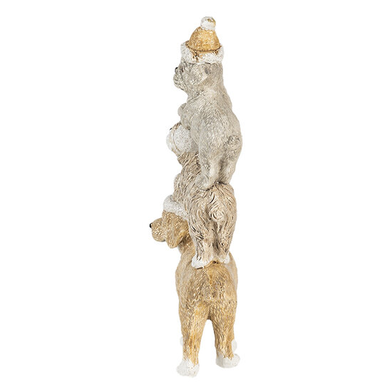 Clayre &amp; Eef   | Kerstdecoratie Beeld Honden Grijs, Beige, Wit 10x4x18 cm | 6PR4646