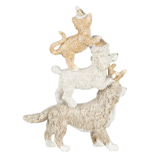 Clayre &amp; Eef   | Kerstdecoratie Beeld Honden en kat Grijs, Beige, Wit 12x4x17 cm | 6PR4647