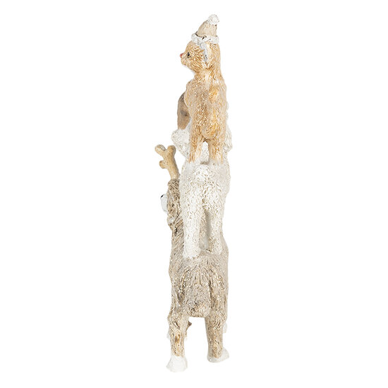 Clayre &amp; Eef   | Kerstdecoratie Beeld Honden en kat Grijs, Beige, Wit 12x4x17 cm | 6PR4647