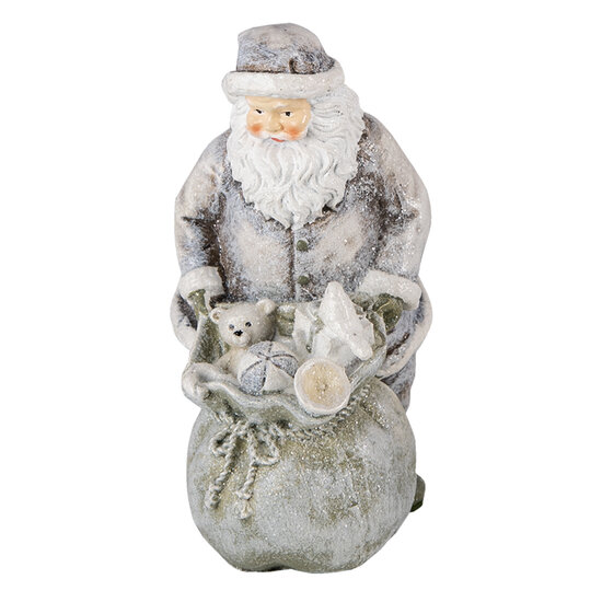 Clayre &amp; Eef   | Kerstdecoratie Beeld Kerstman Grijs, Wit 10x7x13 cm | 6PR4729