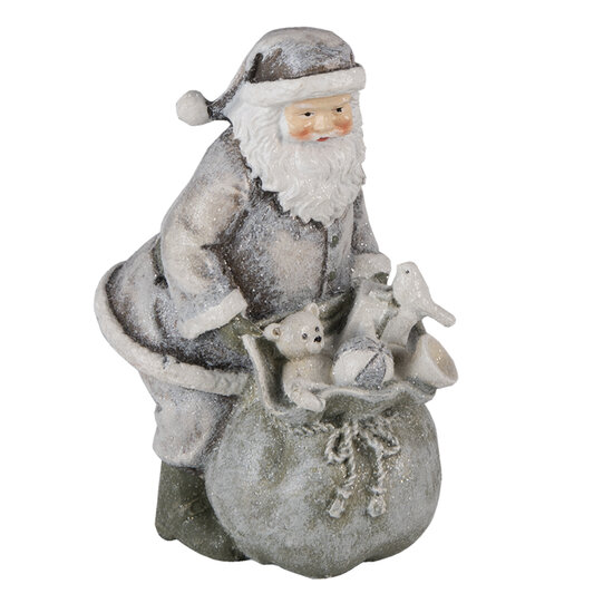 Clayre &amp; Eef   | Kerstdecoratie Beeld Kerstman Grijs, Wit 10x7x13 cm | 6PR4729