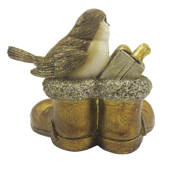 Clayre &amp; Eef   | Decoratie beeld Vogel Goudkleurig 10x7x9 cm | 6PR4865