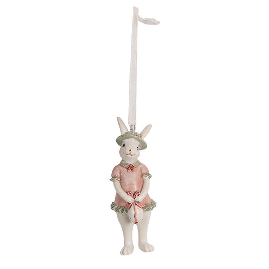 Clayre &amp; Eef   | Decoratie Hanger Konijn Wit Roze 4x4x10 cm | 6PR4990