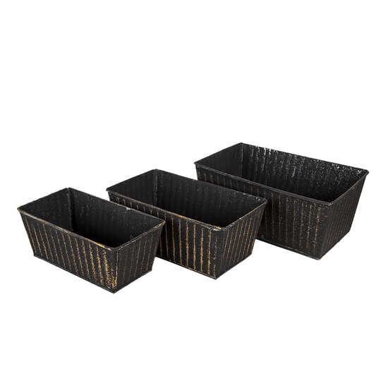 Clayre &amp; Eef   | Bloempotten Binnen Set van 3 Zwart 26x17x12 / 23x14x10 / 21x11x9 cm | 6Y4626