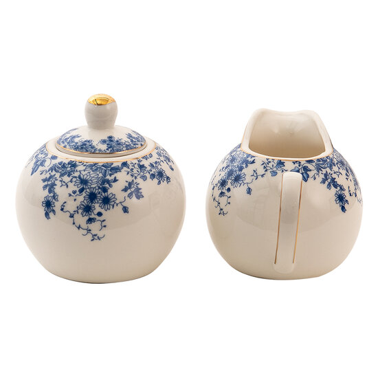 Clayre &amp; Eef   | Melk en Suiker Set Wit, Blauw 11x9x8 / &oslash; 9x9 cm | BFLCRSU