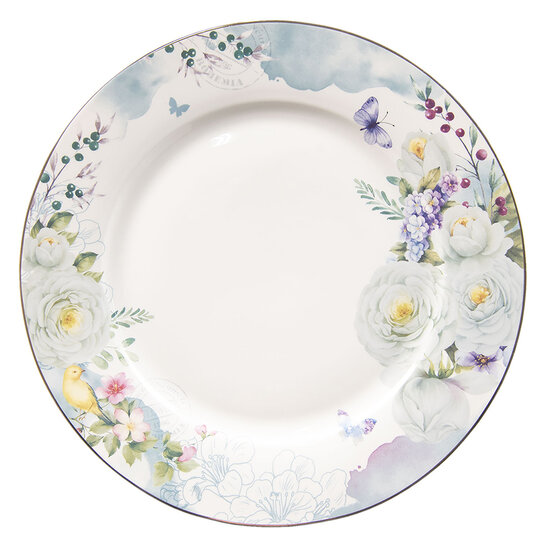 Clayre &amp; Eef   | Servies Dinerbord Wit Blauw &oslash; 26x2 cm | BUTFP