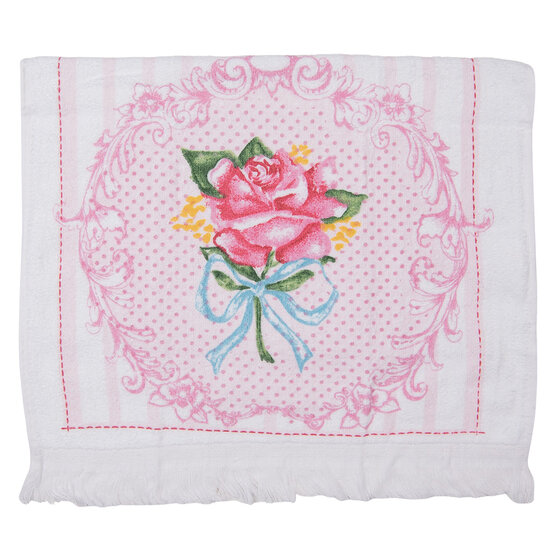 Clayre &amp; Eef   | Gastendoekje Wit, Roze, Groen 40x66 cm | CT026