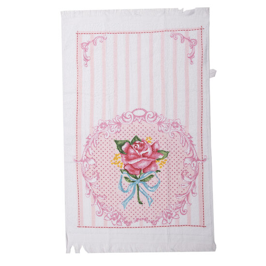 Clayre &amp; Eef   | Gastendoekje Wit, Roze, Groen 40x66 cm | CT026