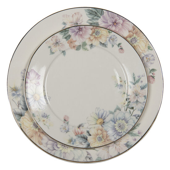 Clayre &amp; Eef   | Servies Dinerbord Beige, Roze &oslash; 26x2 cm | FLOFP