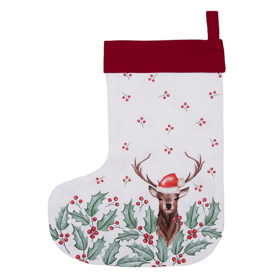 Clayre &amp; Eef   | Kerstsok Decoratie Wit, Rood 30x1x40 cm | HCH203