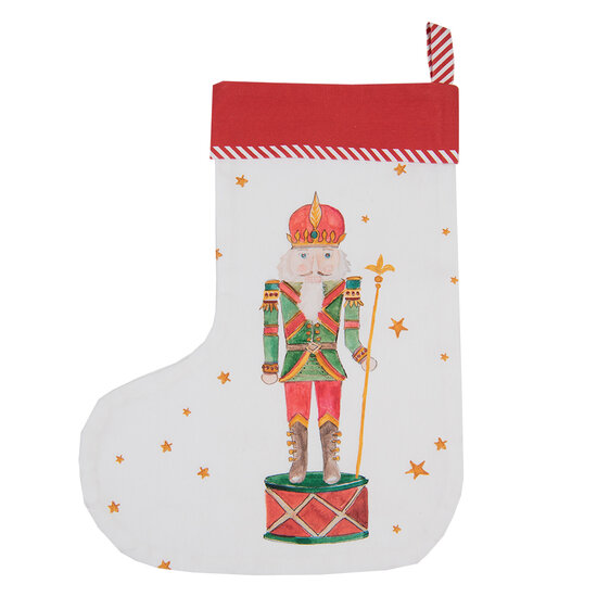 Clayre &amp; Eef   | Kerstsok Decoratie Kerstsok Wit, Rood 30x1x40 cm | HLC203-1