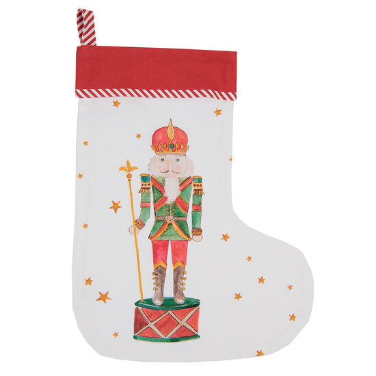 Clayre &amp; Eef   | Kerstsok Decoratie Kerstsok Wit, Rood 30x1x40 cm | HLC203-1