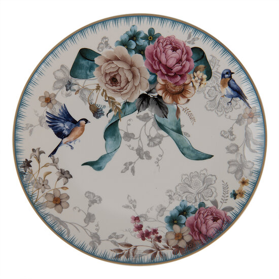 Clayre &amp; Eef   | Servies Ontbijtbord Wit Roze &oslash; 20x2 cm | PIRDP