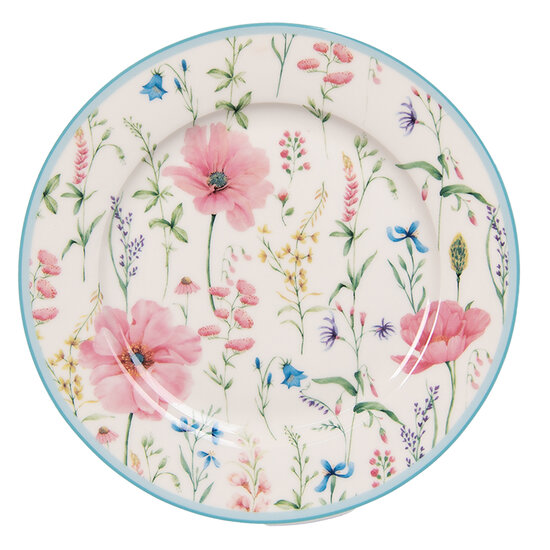 Clayre &amp; Eef   | Servies Ontbijtbord Wit, Roze &oslash; 19x2 cm | PPODP