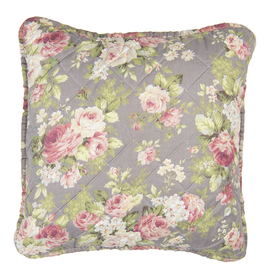 Clayre &amp; Eef   | Kussenhoes Grijs, Groen, Roze 40x40 cm | Q188.020