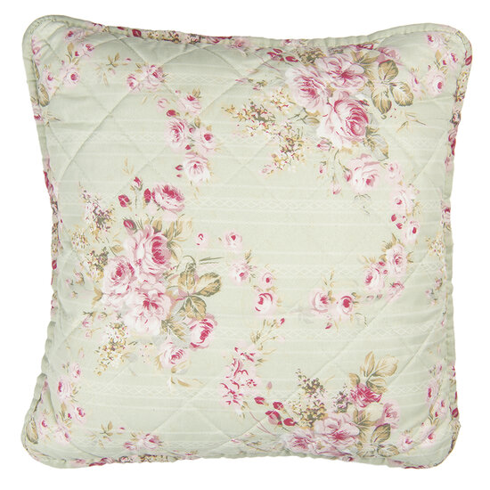 Clayre &amp; Eef   | Kussenhoes Groen Roze 40x40 cm | Q189.020