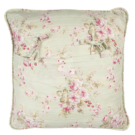 Clayre &amp; Eef   | Kussenhoes Groen Roze 50x50 cm | Q189.030