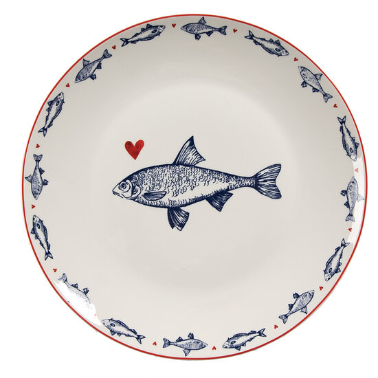 Clayre &amp; Eef   | Servies Dinerbord Wit Blauw &oslash; 20x2 cm | SSFDP