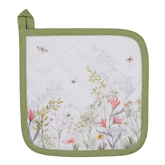 Clayre &amp; Eef   | Pannenlap Wit Groen 20x20 cm | WFF45