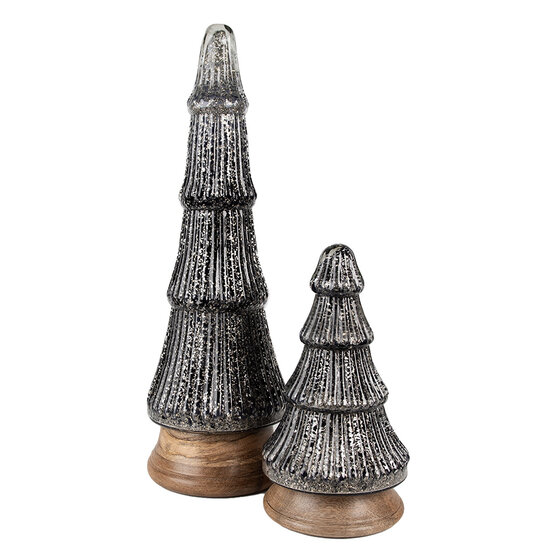 Clayre &amp; Eef   | Kerstdecoratie Kerstboom Zilverkleurig Zwart &oslash; 13x24 cm | 65386