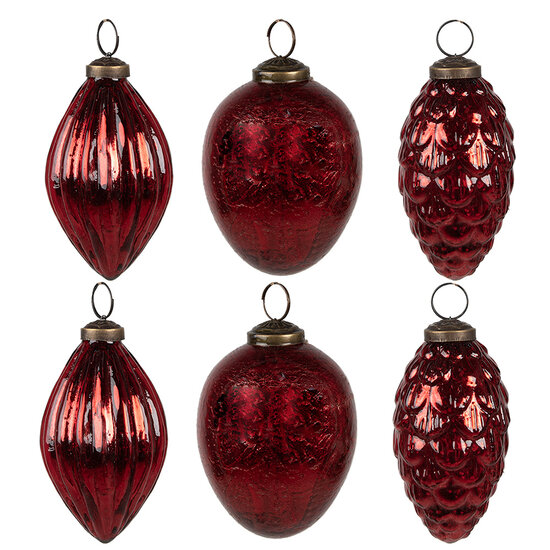 Clayre &amp; Eef   | Kerstballen Set van 6 Rood 24x23x9 cm / &oslash; 5x10 cm | 6GL4507