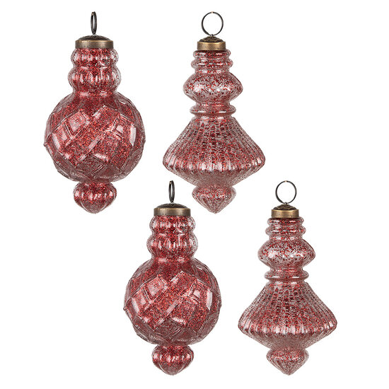 Clayre &amp; Eef   | Kerstballen Set van 4 Rood 29x18x9 cm / &oslash; 8x15 cm | 6GL4512