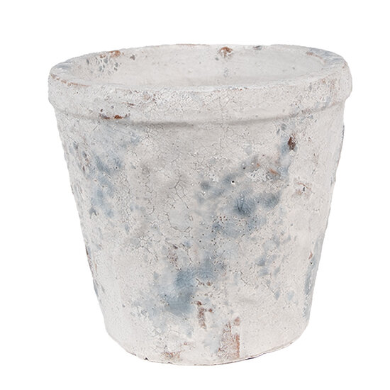 Clayre &amp; Eef   | Bloempot Binnen Wit Blauw &oslash; 12x11 cm | 6TE0520M