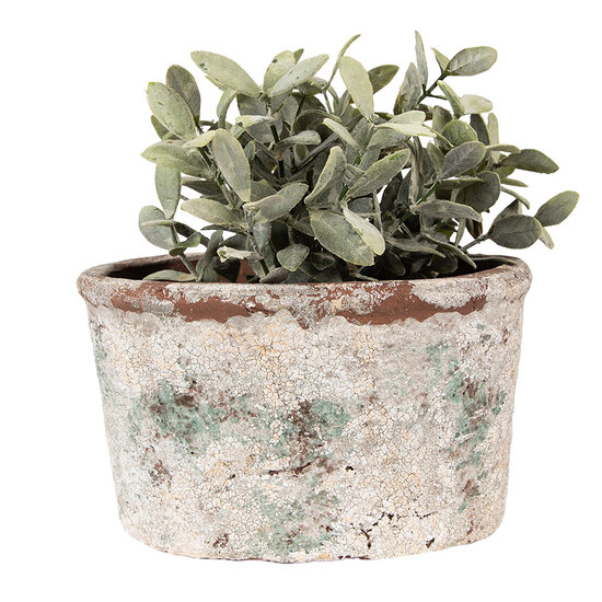 Clayre &amp; Eef   | Bloempot Binnen Beige Groen 21x13x12 cm | 6TE0534L