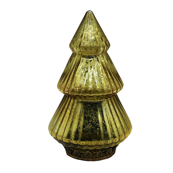 Clayre &amp; Eef   | Kerstdecoratie Beeld Kerstboom met LED Goudkleurig &oslash; 13x23 cm | 6GL4563