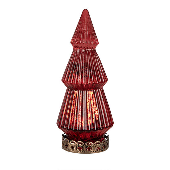 Clayre &amp; Eef   | Kerstdecoratie Beeld Kerstboom met LED Rood &oslash; 7x16 cm | 6GL4569R