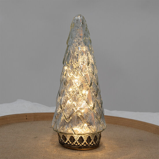 Clayre &amp; Eef   | Kerstdecoratie Kerstboom met LED Zilverkleurig &oslash; 11x24 cm | 6GL4572ZI