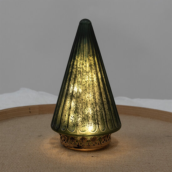 Clayre &amp; Eef   | Kerstdecoratie Beeld Kerstboom met LED Groen &oslash; 11x19 cm | 6GL4576