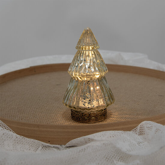 Clayre &amp; Eef   | Kerstdecoratie Beeld Kerstboom met LED Zilverkleurig &oslash; 8x14 cm | 6GL4601