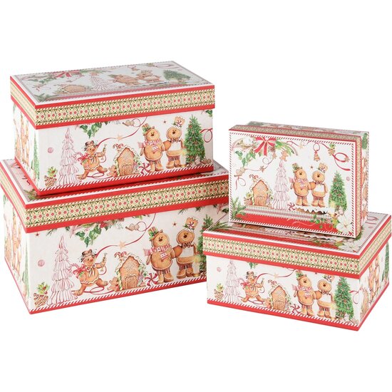 Dekoratief | Set 4 dozen rechthoek &#039;Gingerbread&#039;, karton, 23x16x12cm | A245049