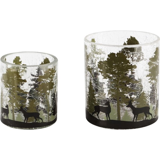 Dekoratief | Set 2 theelichthouders &#039;Dark Forest&#039;, glas, 9x9x10cm | A245073