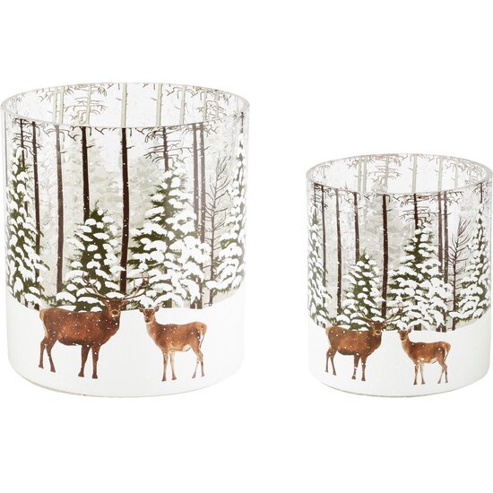 Dekoratief | Set 2 theelichthouders &#039;Snow Deer&#039;, glas, 12x12x13cm | A245080