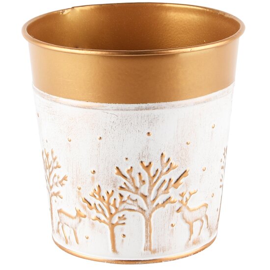 Dekoratief | Bloempot &#039;Forest Deer&#039;, wit/goud, metaal, 13x13x13cm | A245194